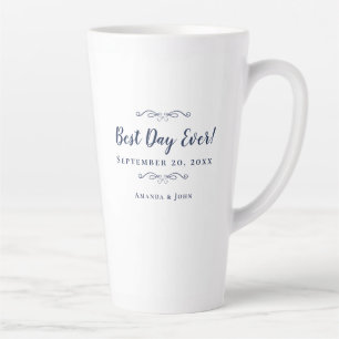 Tasse Latte Meilleur Jour Jamais Marine Bleu Élégant Mariage t