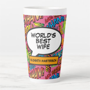 Tasse Latte Meilleur nom de femme du monde Fun Retro Comic Boo