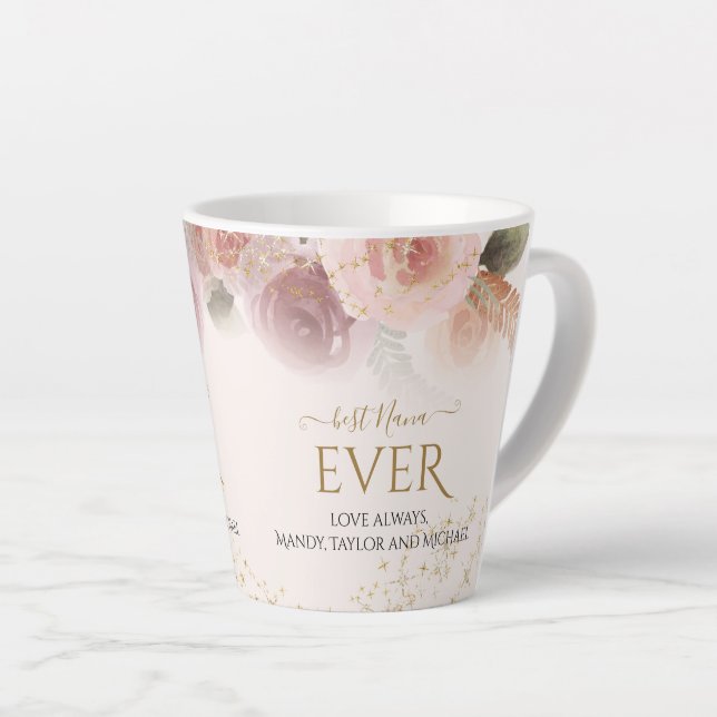 Tasse Latte Meilleure étoile d'or florale rose rose et rose de (Angle droit)