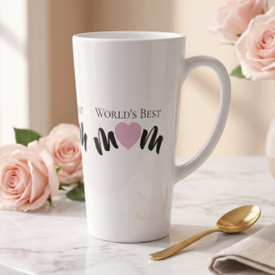 Tasse Latte Meilleure Maman Du Monde Cœur Mignon Élégant Blanc