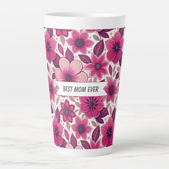 Tasse Latte Meilleure Maman du Monde Florale (Devant)