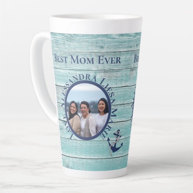 Tasse Latte Meilleure maman jamais bois Turquoise Nautique Mar (Angle gauche)