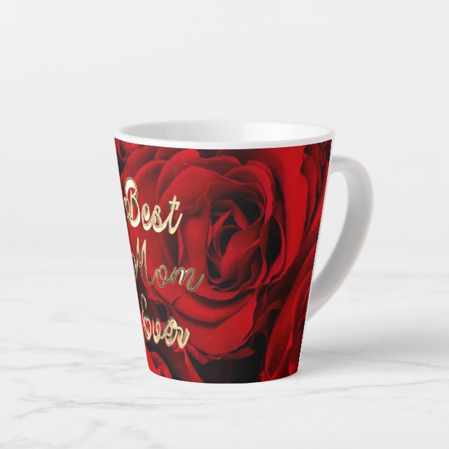Tasse Latte Meilleure maman Jamais Coeurs Rouge Roses Floral (Angle droit)