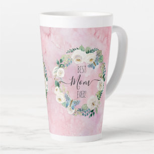 Tasse Latte Meilleure maman jamais rose et blanche aquarelle b