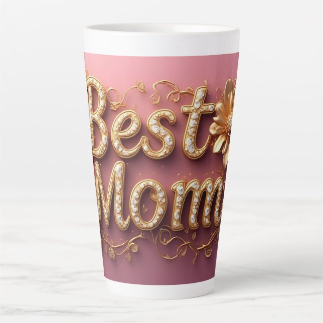 Tasse Latte Meilleure Maman Lettre Dorée (Devant)