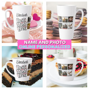 Tasse Latte Meilleure Maman Nom & Collage de Photos Fête des M