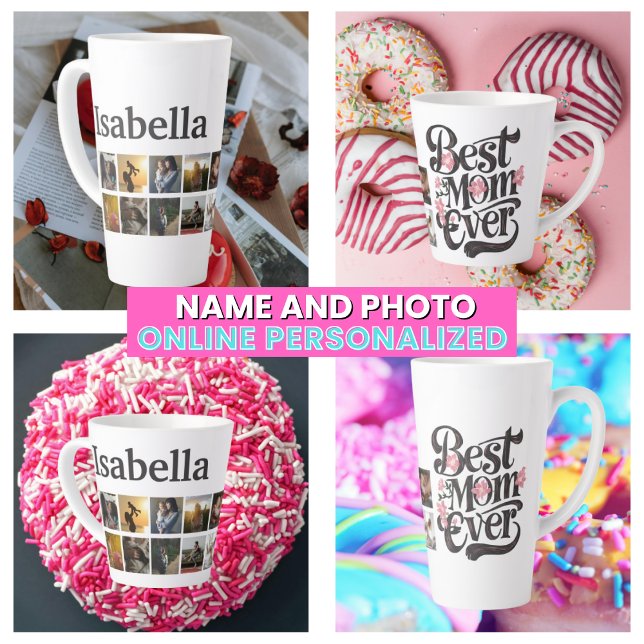 Tasse Latte Meilleure Mère Collage de Photos Script Rétro Fête (Photo Collage Best Mom Ever Script Retro Mother's Latte Mug
)