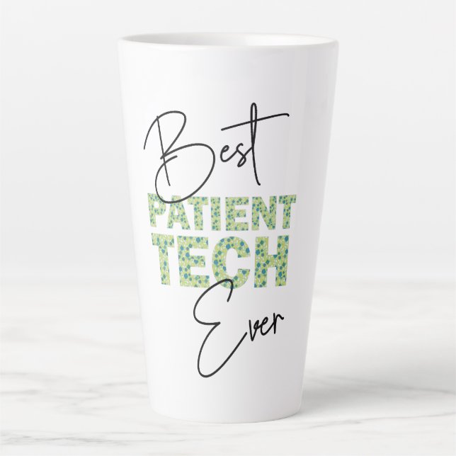 Tasse Latte Meilleure technologie patient jamais floral bloc & (Devant)