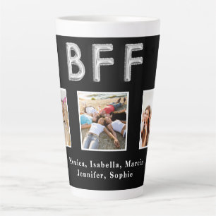 Tasse Latte Meilleurs amis BFF noms photo noir argent
