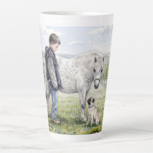 Tasse Latte Meilleurs amis-Enfant avec poney et chien dans un
