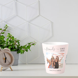 Tasse Latte Meilleurs amis photo noms eucalyptus vert rose