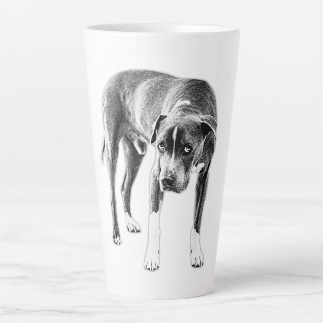 Tasse Latte Mélange Pitbull à âme en monochrome gras (Devant)
