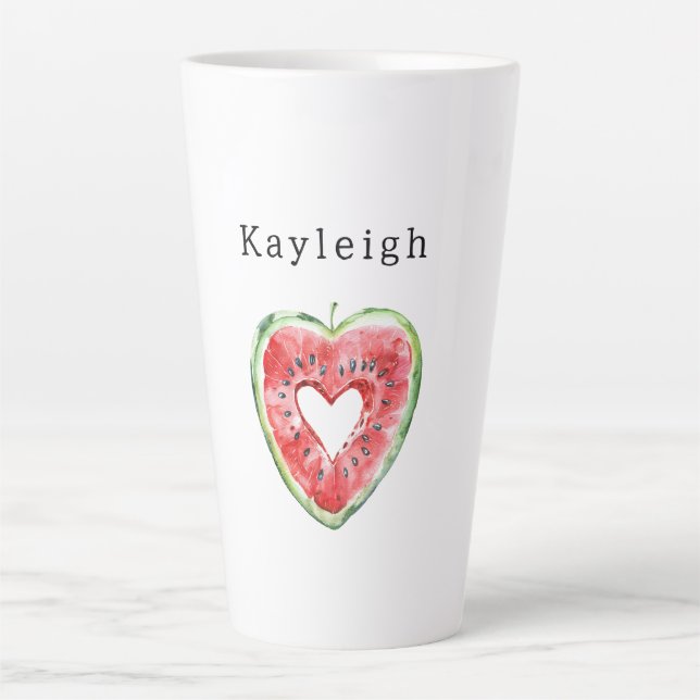 Tasse Latte Melon d'anniversaire coeur rouge vert (Devant)
