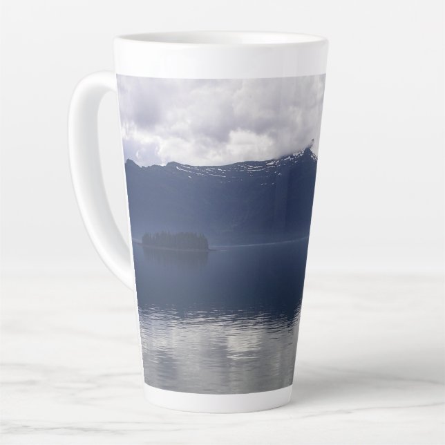 Tasse Latte Mer d'Alaska brumeuse aux nuances de bleu (Angle gauche)