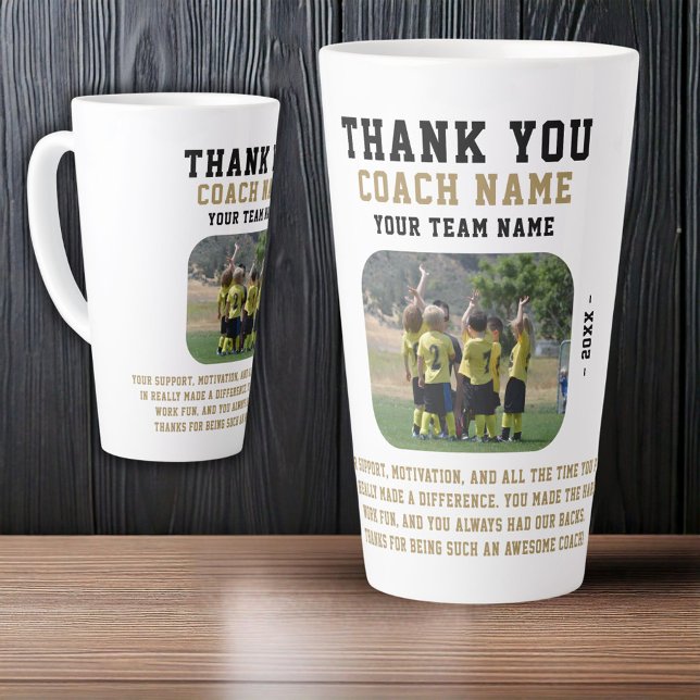Tasse Latte Merci Coach avec Photo de l'équipe (Créateur téléchargé)