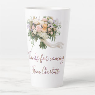 Tasse Latte merci d'être venu bouquet floral vert bleu nom
