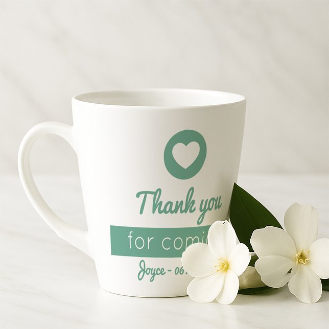 Tasse Latte Merci pour l'arrivée de Mint Green Heart Event (Créateur téléchargé)