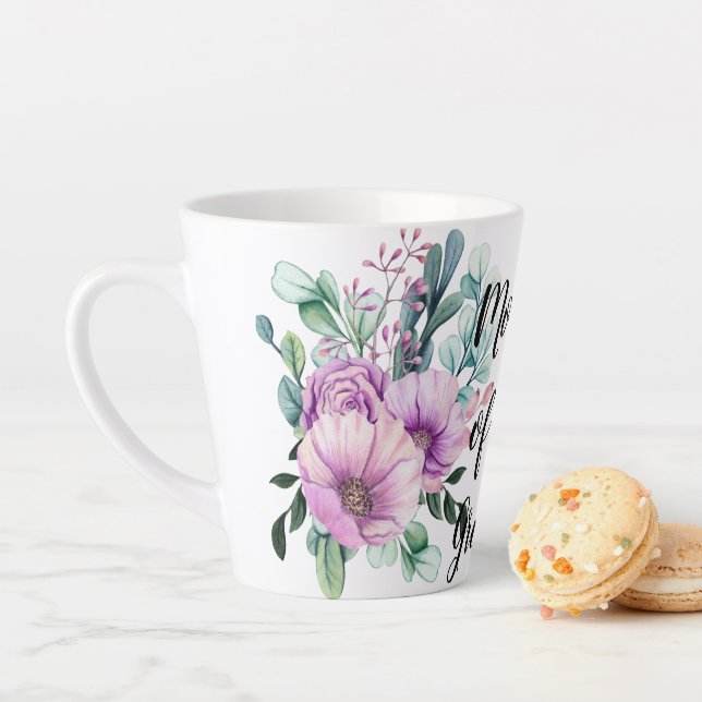 Tasse Latte MÈRE Florale violette de la Mariage de GROOM (En situation)