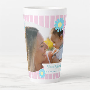 Tasse Latte Mère Love Stripes Daisy Floral Photo Rose