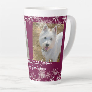 Tasse Latte Merry Christmas Furbabs Snowflakes burgundy