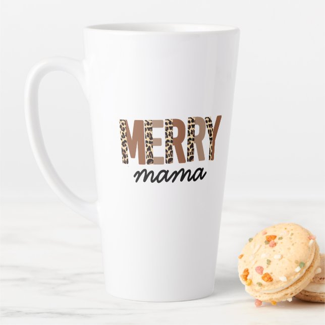 Tasse Latte "Merry Mama" Bloc de couleur moderne Leopard Boho (En situation)