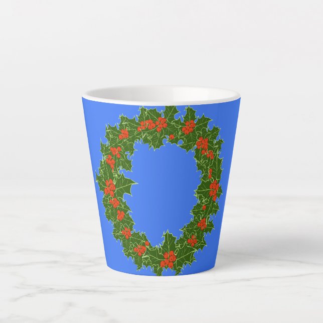 Tasse Latte Merry Red Berry & Holly Wreath pour Noël (Devant)