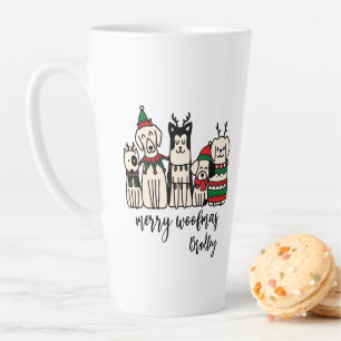 Tasse Latte Merry Woofmas Chiens mignons Noël Nom personnalisé