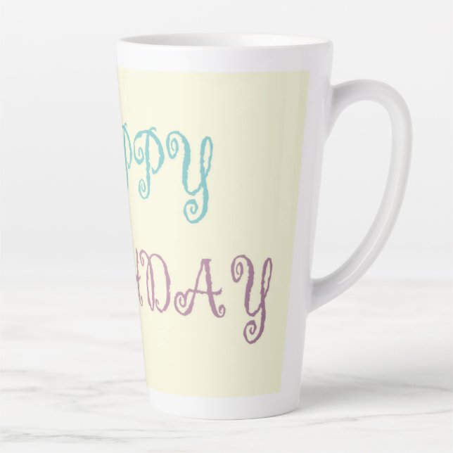Tasse Latte Message d'anniversaire stylo rose (Droite)
