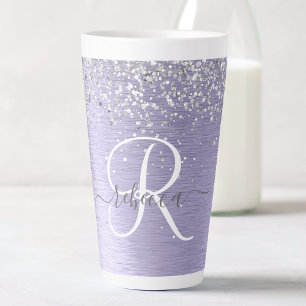 Tasse Latte Métal brossé violet Parties scintillant d'argent N