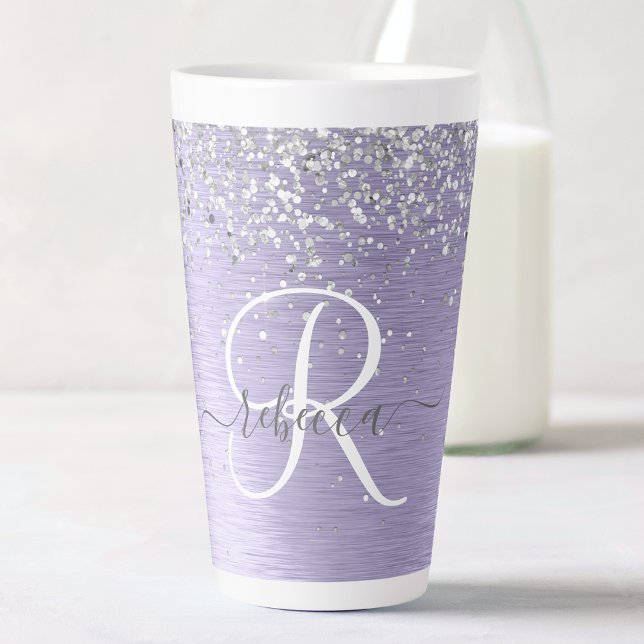 Tasse Latte Métal brossé violet Parties scintillant d'argent N (Créateur téléchargé)