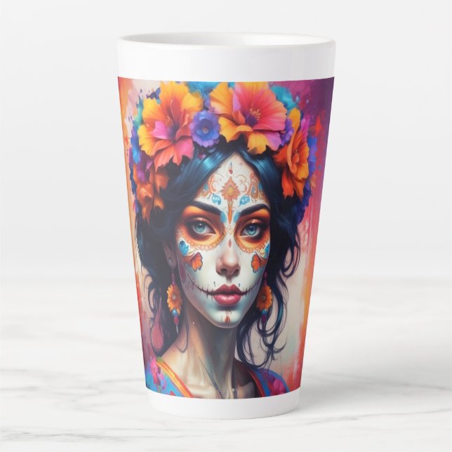 Tasse Latte Mexican Catrina watercolor (Devant)