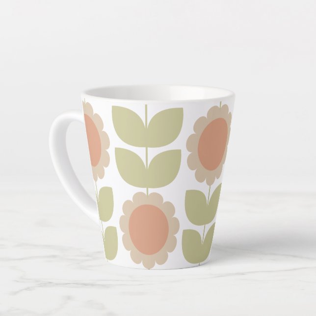 Tasse Latte  Mid-Century Pastel Pink Retro Floral Pattern (Angle gauche)