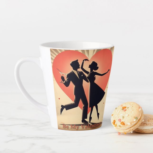 Tasse Latte Mid Century Valentine Dancing Couple avec Martini (En situation)