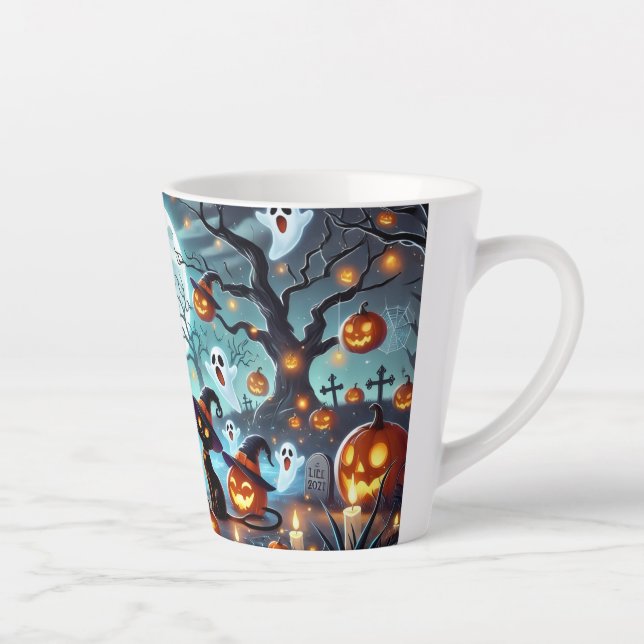 Tasse Latte Midnight Magic: Black Cats & Pumpkins Halloween  (Droite)
