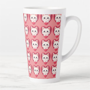 Tasse Latte Mignon Chat Blanc avec Cœur Kawaii Kitty Design d'