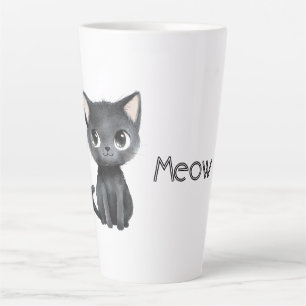 Tasse Latte Mignon Chat Noir Miaou