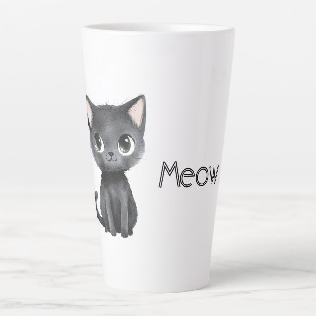 Tasse Latte Mignon Chat Noir Miaou (Devant)