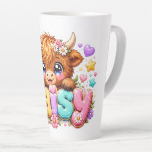 Tasse Latte Mignon Kawaii Daisy Highland Cow Nom Rose Pastel F