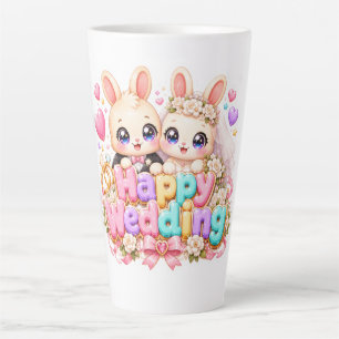 Tasse Latte Mignon Kawaii Joyeux Mariage Lapin Couple Pastel R