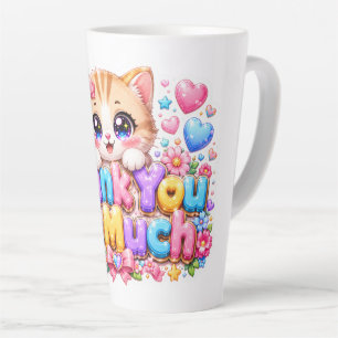 Tasse Latte Mignon Kawaii Merci Beaucoup Chat Nom Rose Pastel