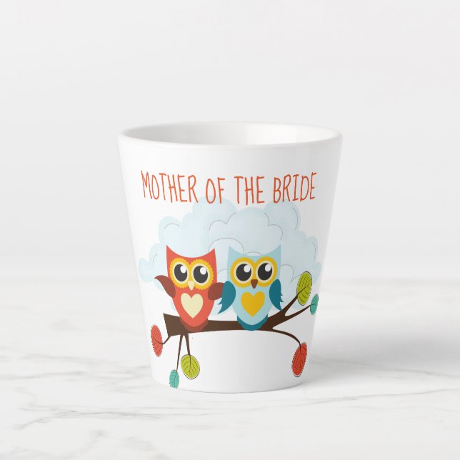 Tasse Latte Mignonette OWLS Mariage à thème Bleu orange (Devant)