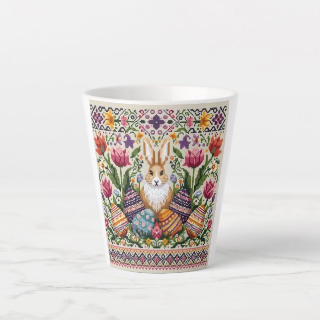 Tasse Latte Mignonne/Colorée Printemps/Pâques (Devant)