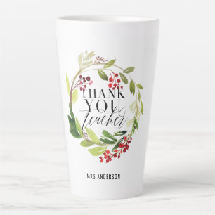 Tasse Latte mignonne couronnes florales professeur élégant