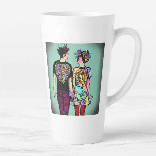 Tasse Latte Mignonne Grunge Guy et jolie Punk Girl tenant les  (Droite)