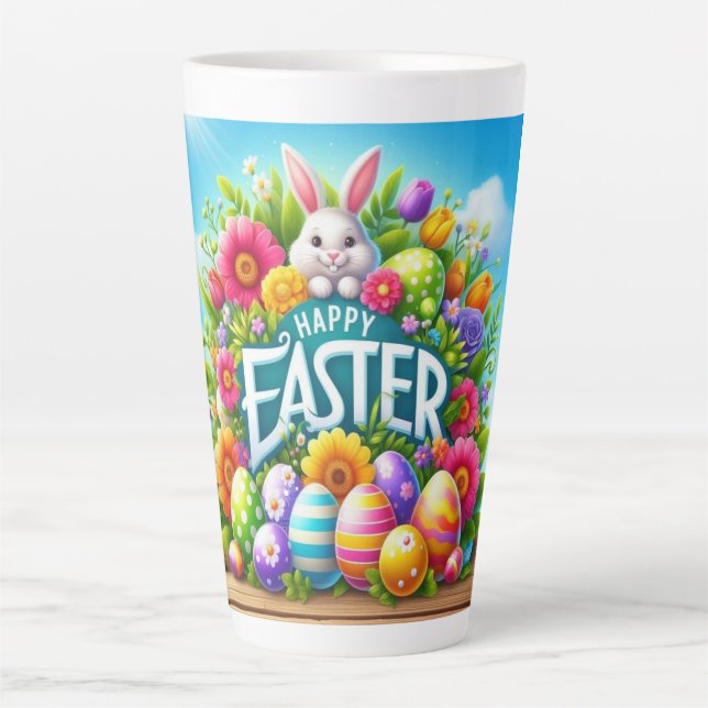 Tasse Latte Mignonne lapin de printemps/Pâques avec oeuf (Devant)
