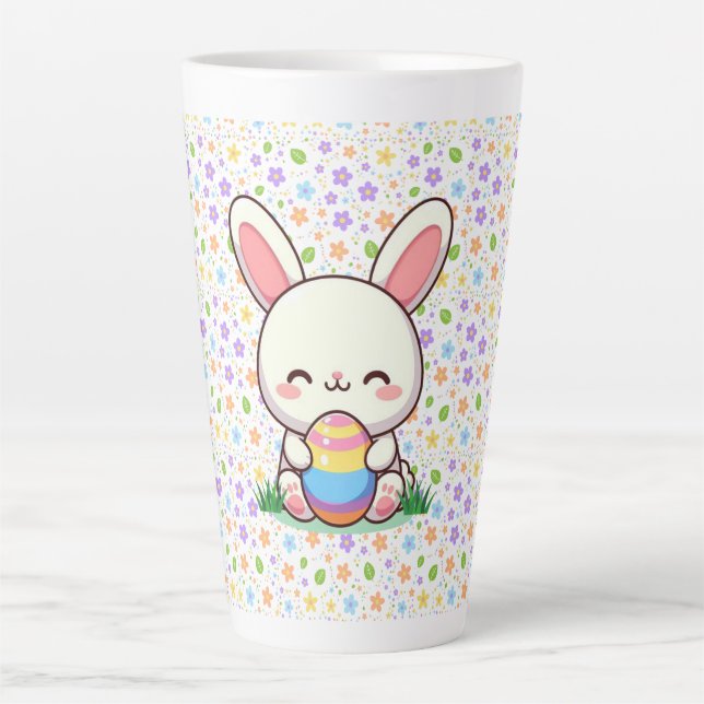 Tasse Latte Mignonne lapin de printemps/Pâques avec oeuf (Devant)