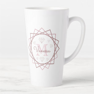 Tasse Latte Mignonne Rose or Monogramme géométrique