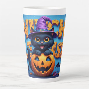 Tasse Latte Mignonne sorcière chat noir citrouille Halloween �