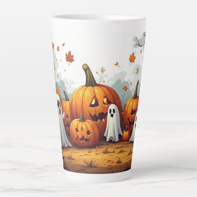 Tasse Latte Mignons fantômes de citrouille d'Halloween 👻 (Devant)