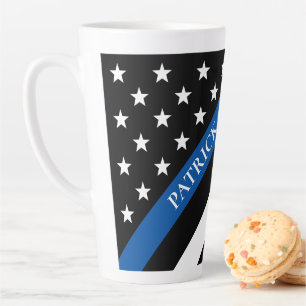Tasse Latte Mince Ligne bleue Police Indicateur Nom du monogra